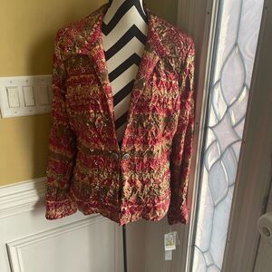 NWT Analogy Jacket Vibrant Fall Multi Color Festive Eyelet Stitched Fabric SZ XL